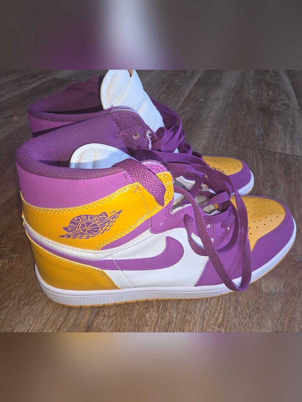 Used Size 11 Jordan Mens High-Top Sneakers in Purple, Yellow & White No Box